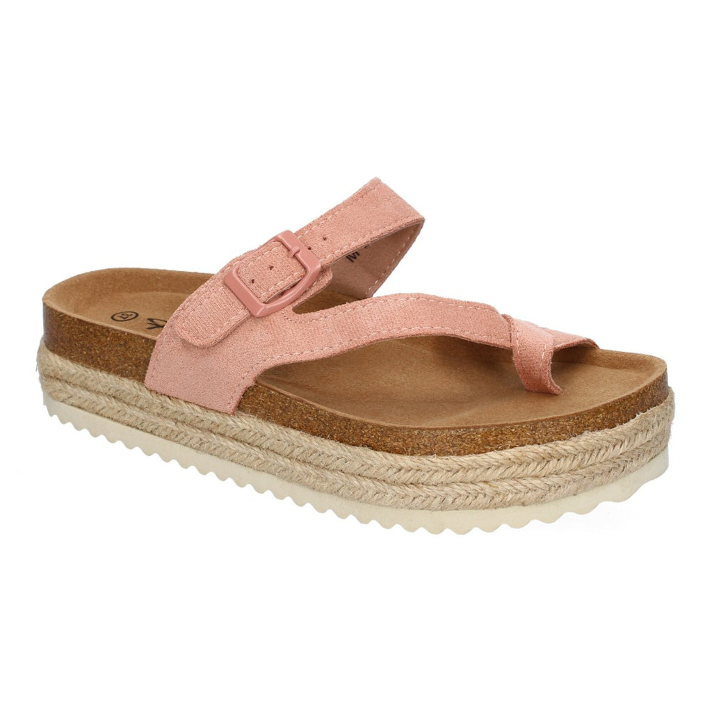 Sandalias Rosas Mujer Plataforma Bio Yute Estilo Esclava Hebilla Elegantes