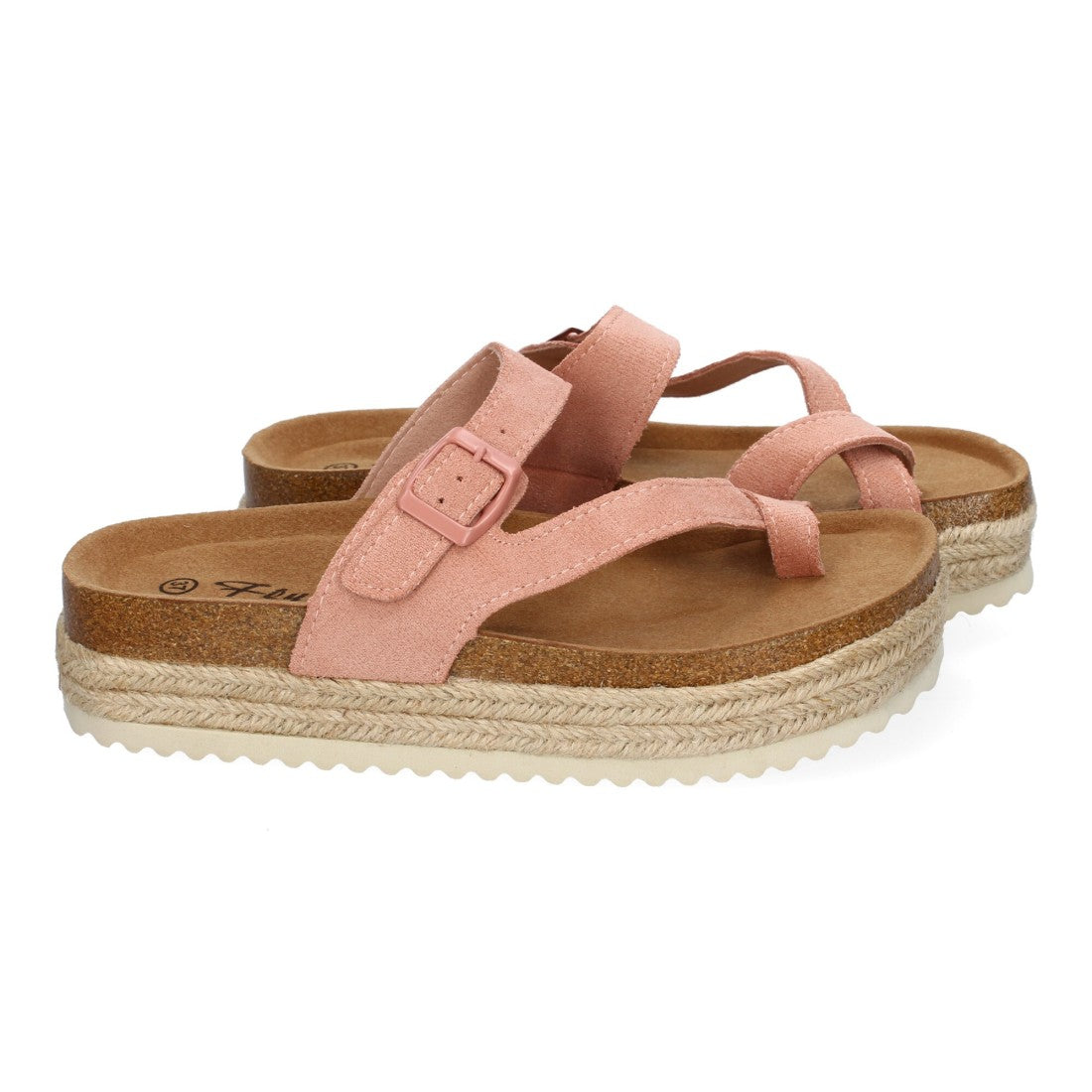 Sandalias Rosas Mujer Plataforma Bio Yute Estilo Esclava Hebilla Elegantes