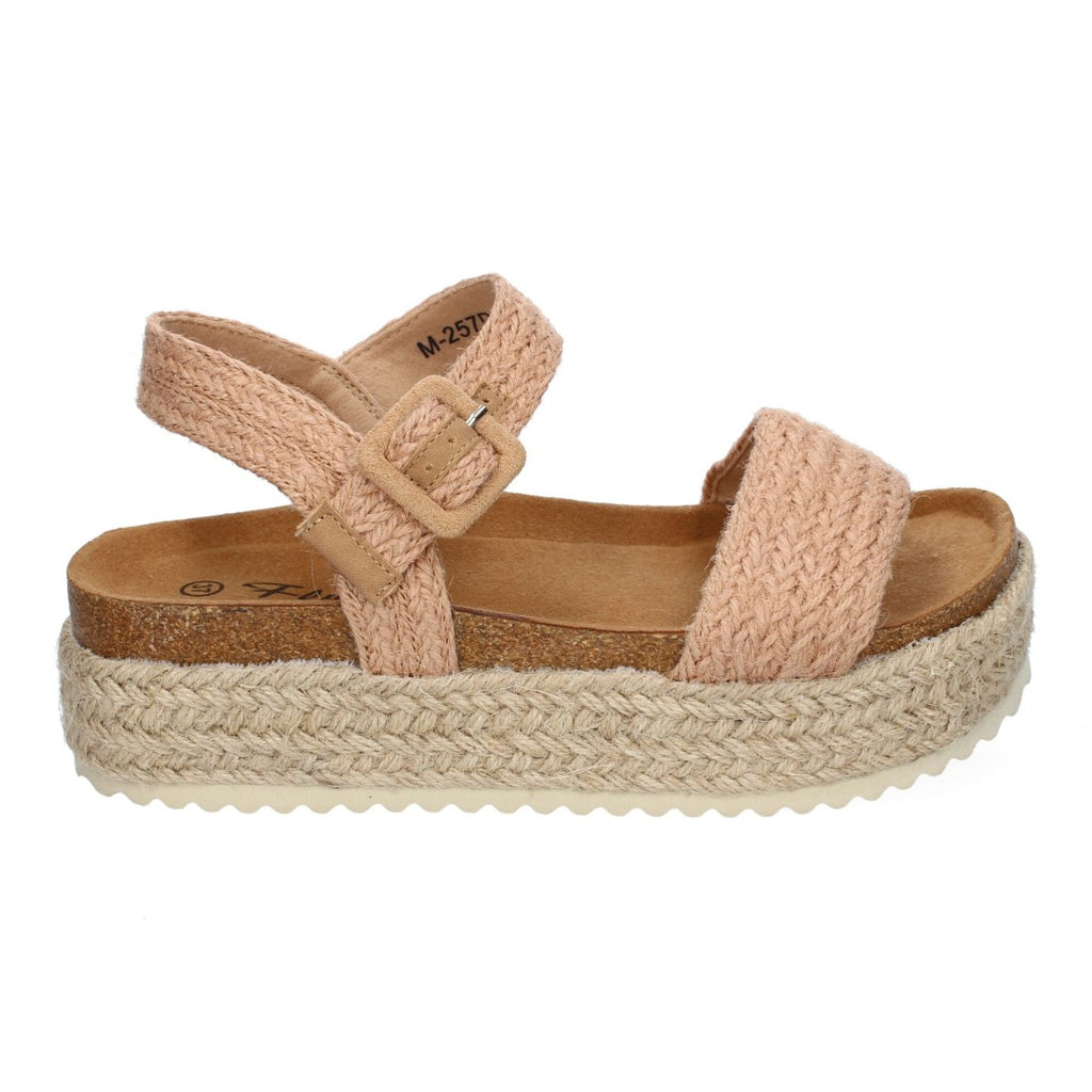 Sandalias Taupe Mujer Plataforma Bio Punta Abierta Hebilla Elegantes