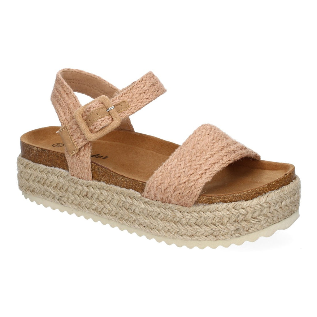Sandalias Taupe Mujer Plataforma Bio Punta Abierta Hebilla Elegantes