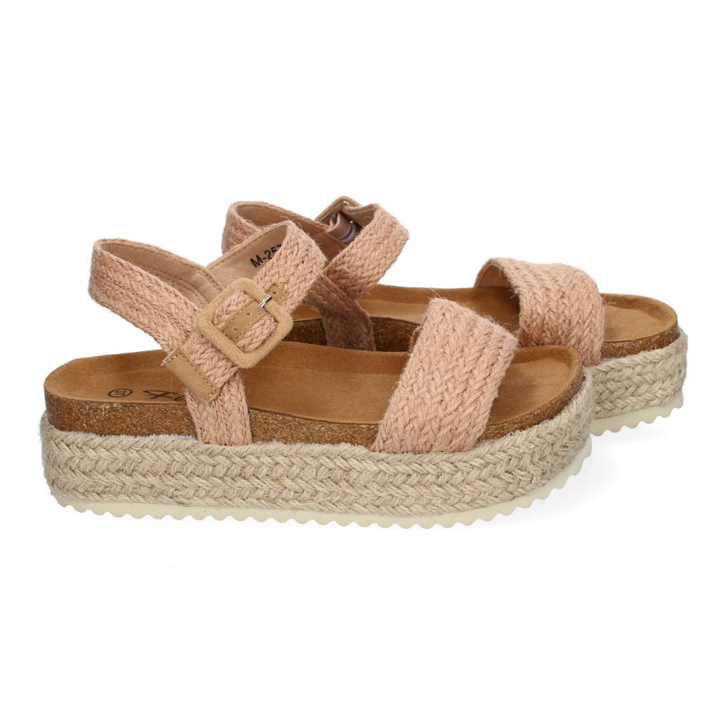 Sandalias Taupe Mujer Plataforma Bio Punta Abierta Hebilla Elegantes