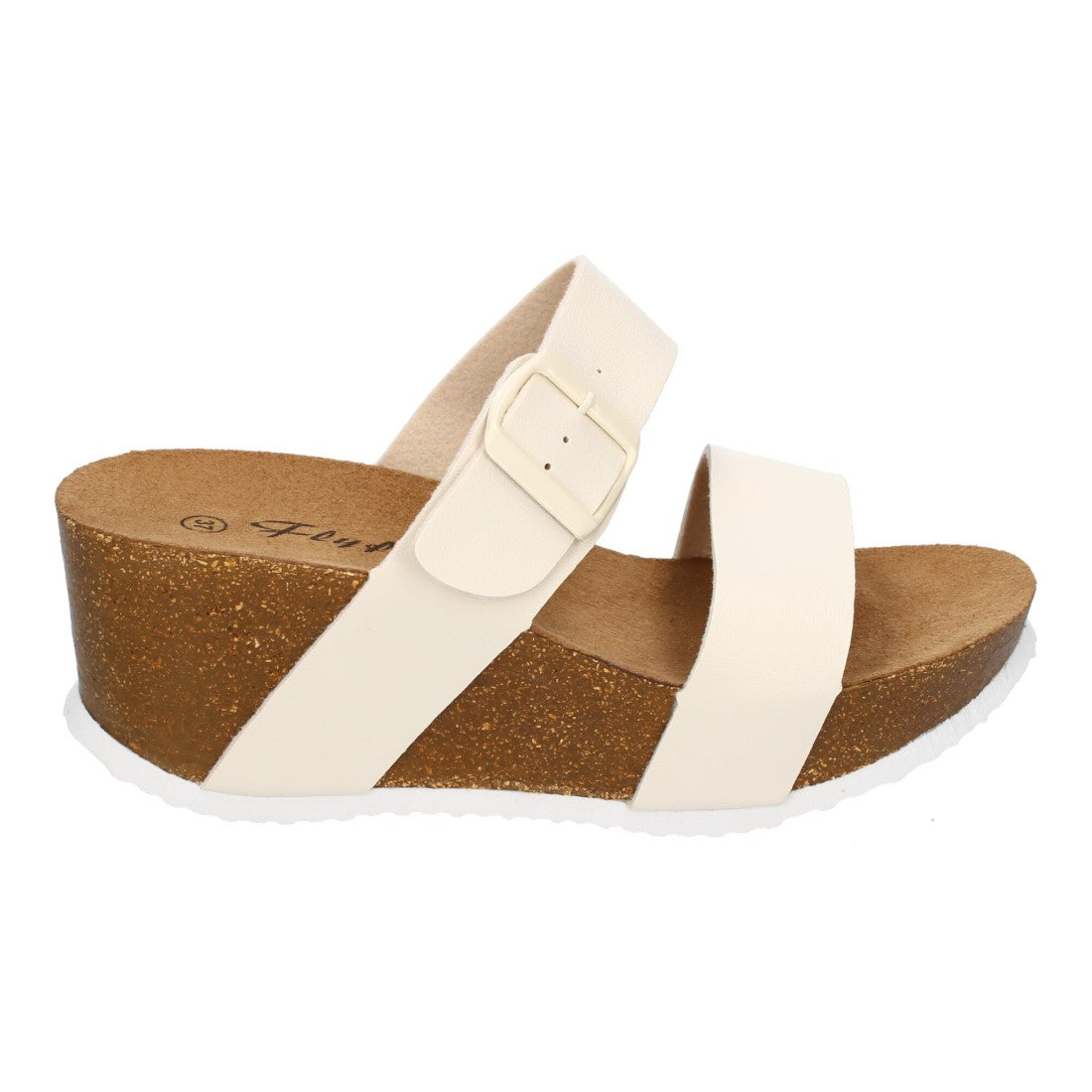 Sandalias Beige Mujer Bio Cuña Pala Fina Hebilla Tacón Elegantes
