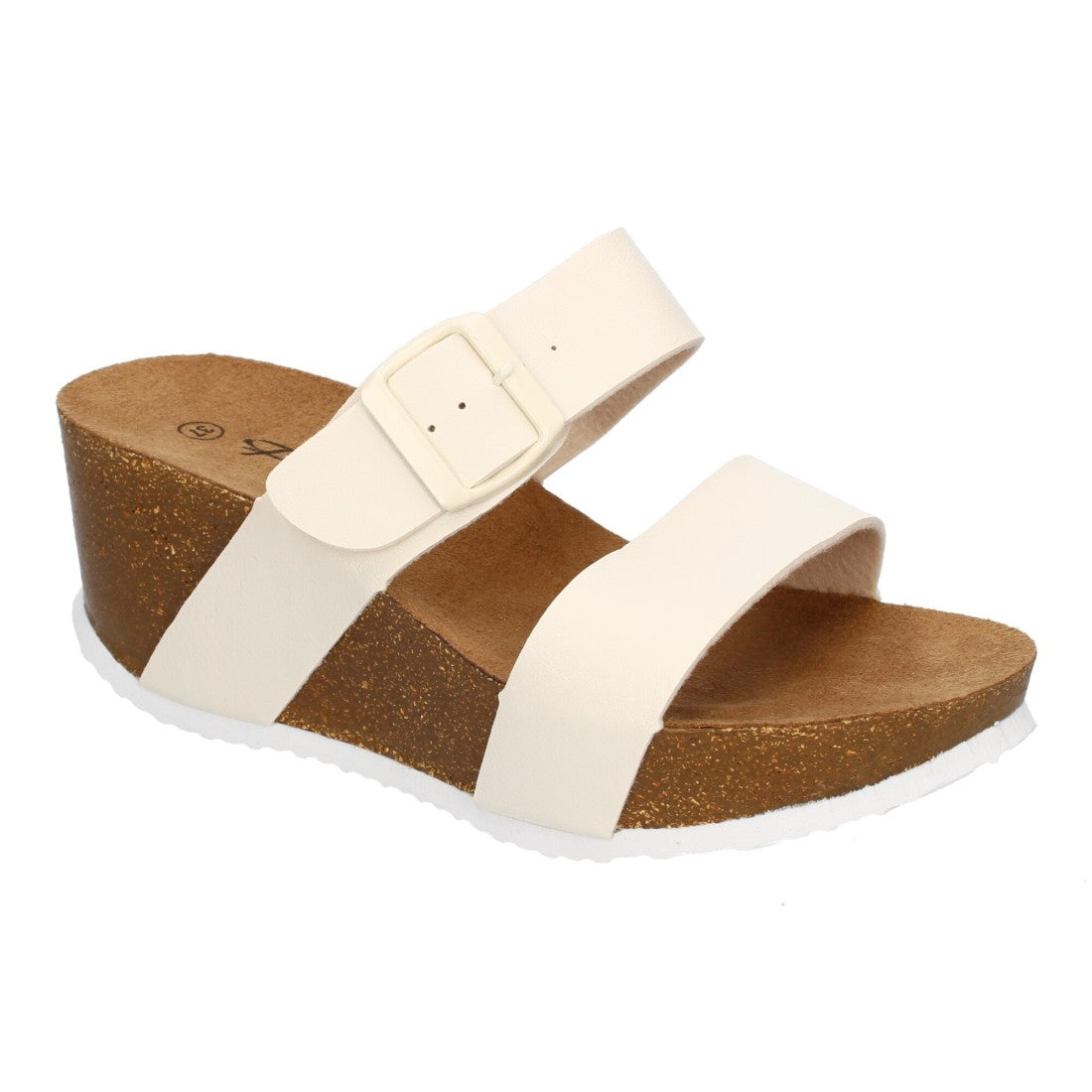 Sandalias Beige Mujer Bio Cuña Pala Fina Hebilla Tacón Elegantes
