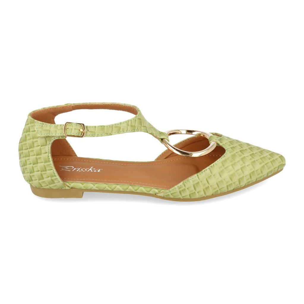 Sandalias Verdes Mujer Planas Detalle Metálico Elegantes
