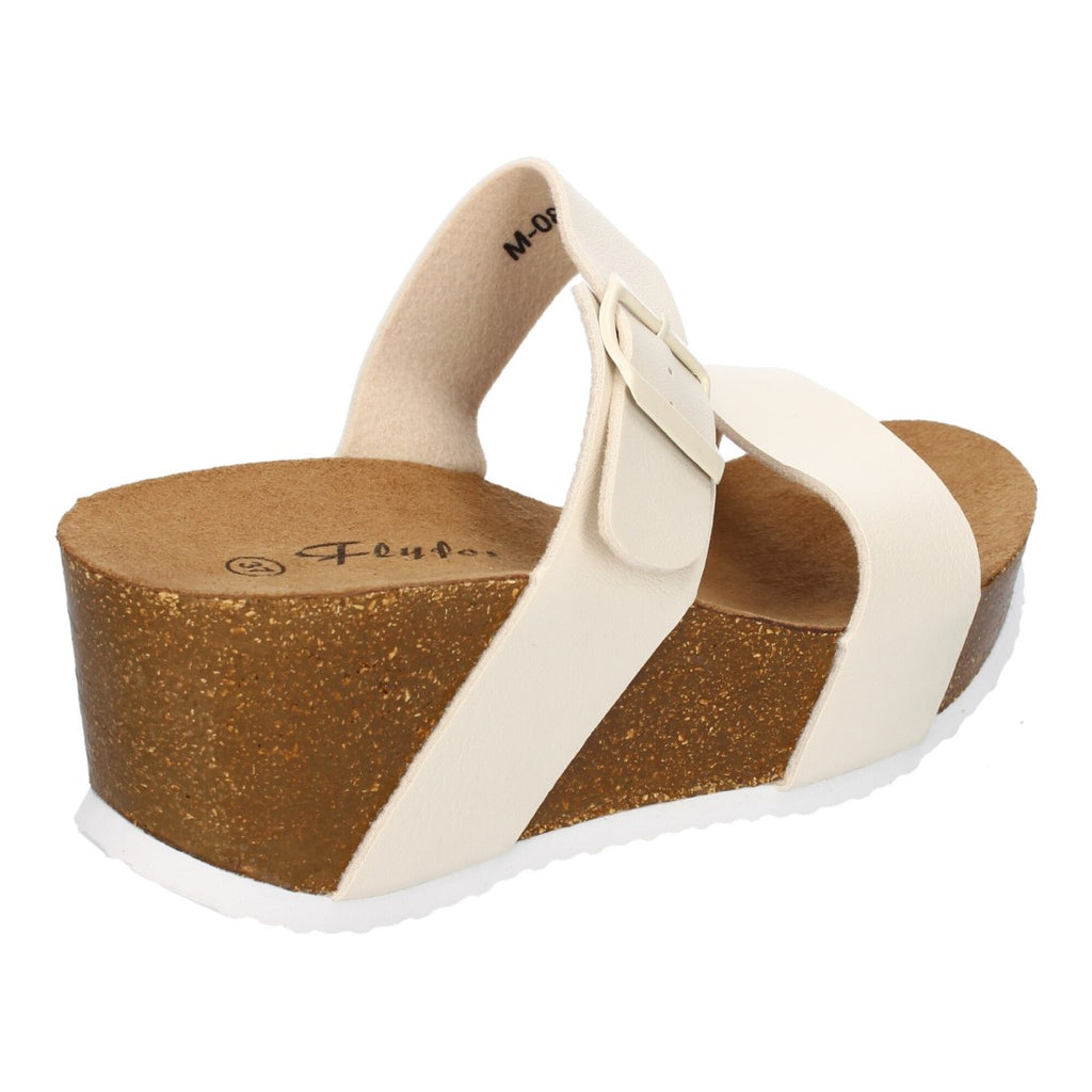 Sandalias Beige Mujer Bio Cuña Pala Fina Hebilla Tacón Elegantes