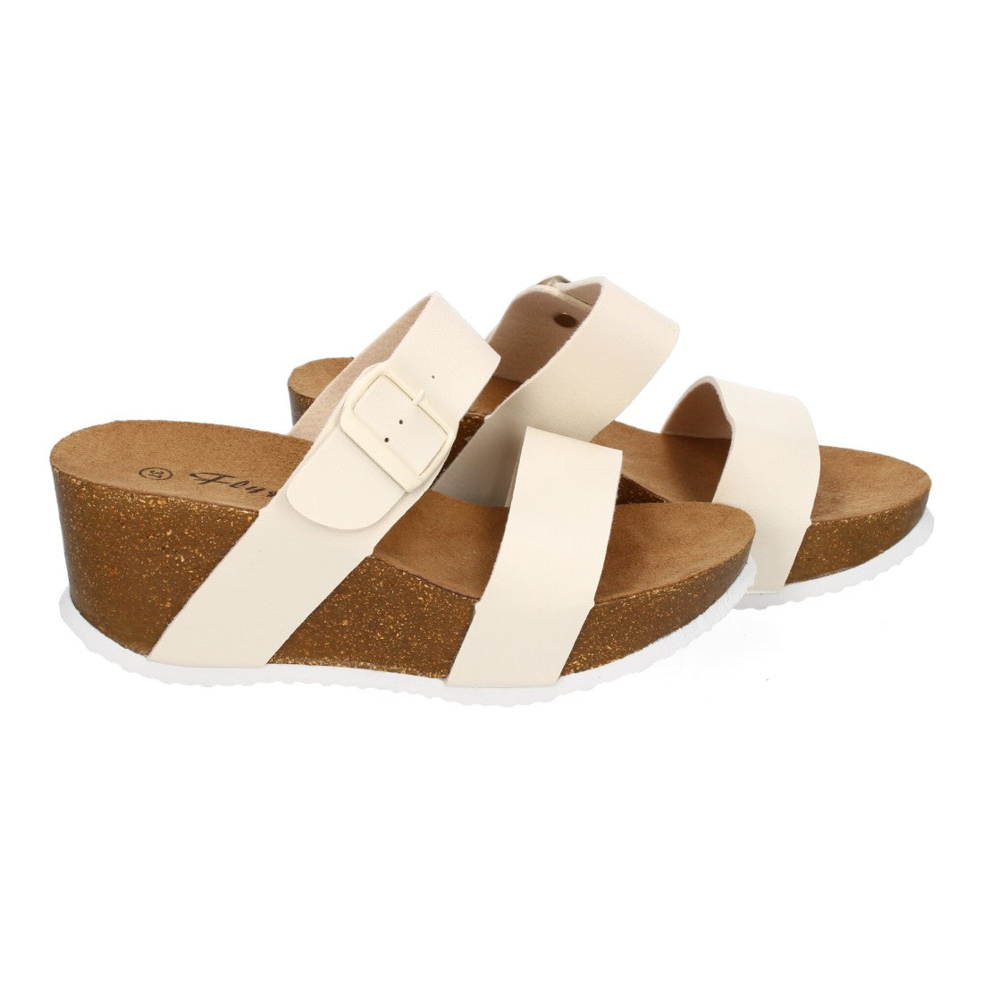 Sandalias Beige Mujer Bio Cuña Pala Fina Hebilla Tacón Elegantes
