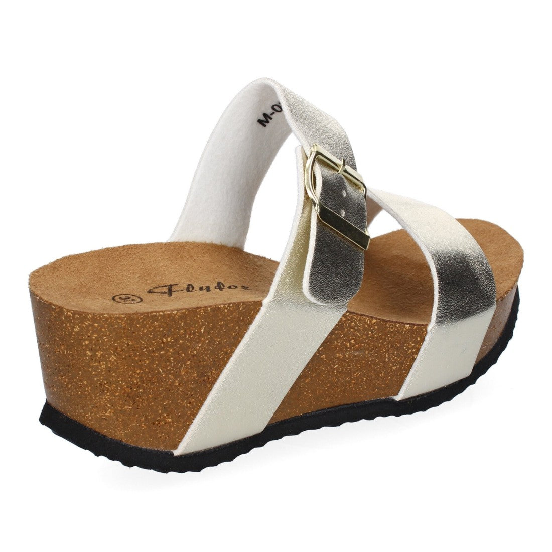 Sandalias Doradas Mujer Bio Cuña Pala Fina Hebilla Tacón Elegantes