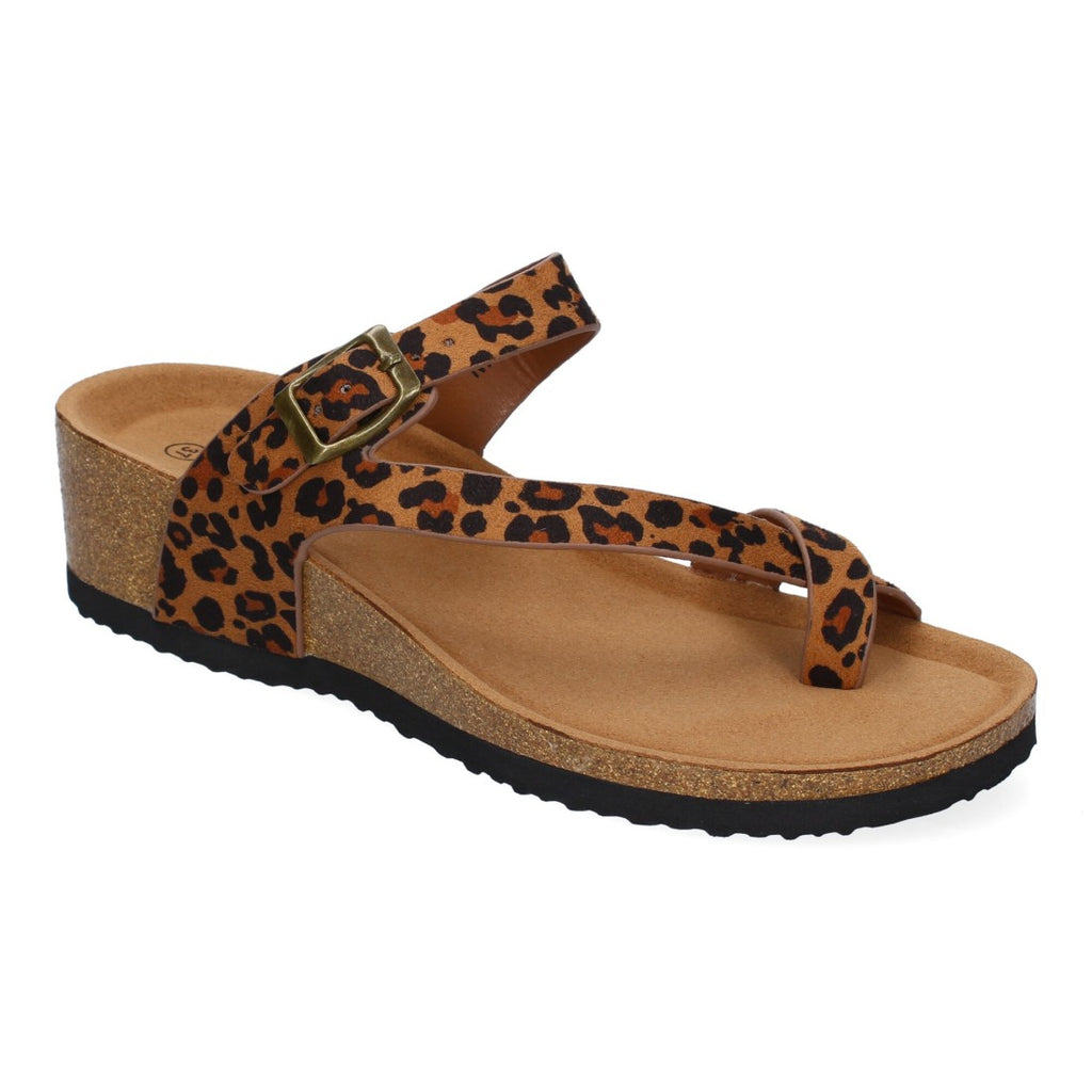 Sandalias Leopardo Mujer Cuña Bio Estilo Esclava Talón Abierto Elegantes