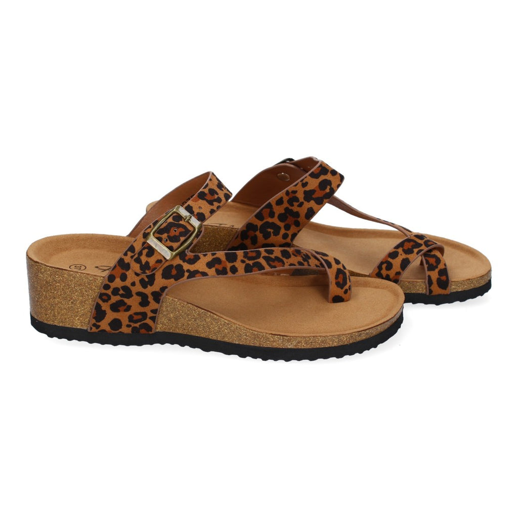 Sandalias Leopardo Mujer Cuña Bio Estilo Esclava Talón Abierto Elegantes