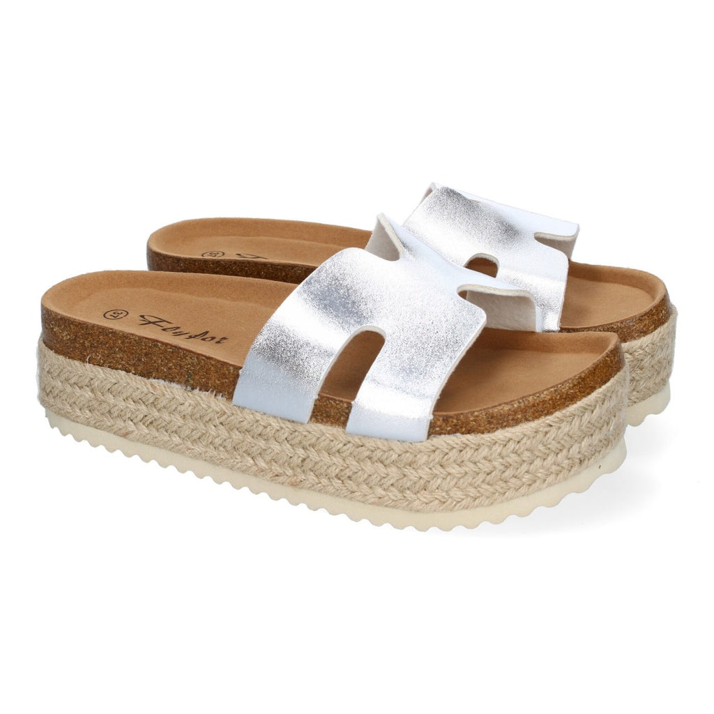 Sandalias Plateadas Mujer Planas Bio Plantilla Anatómica Elegantes Cómodas