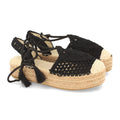 Sandalias Negras Mujer Plataforma Yute Flecos