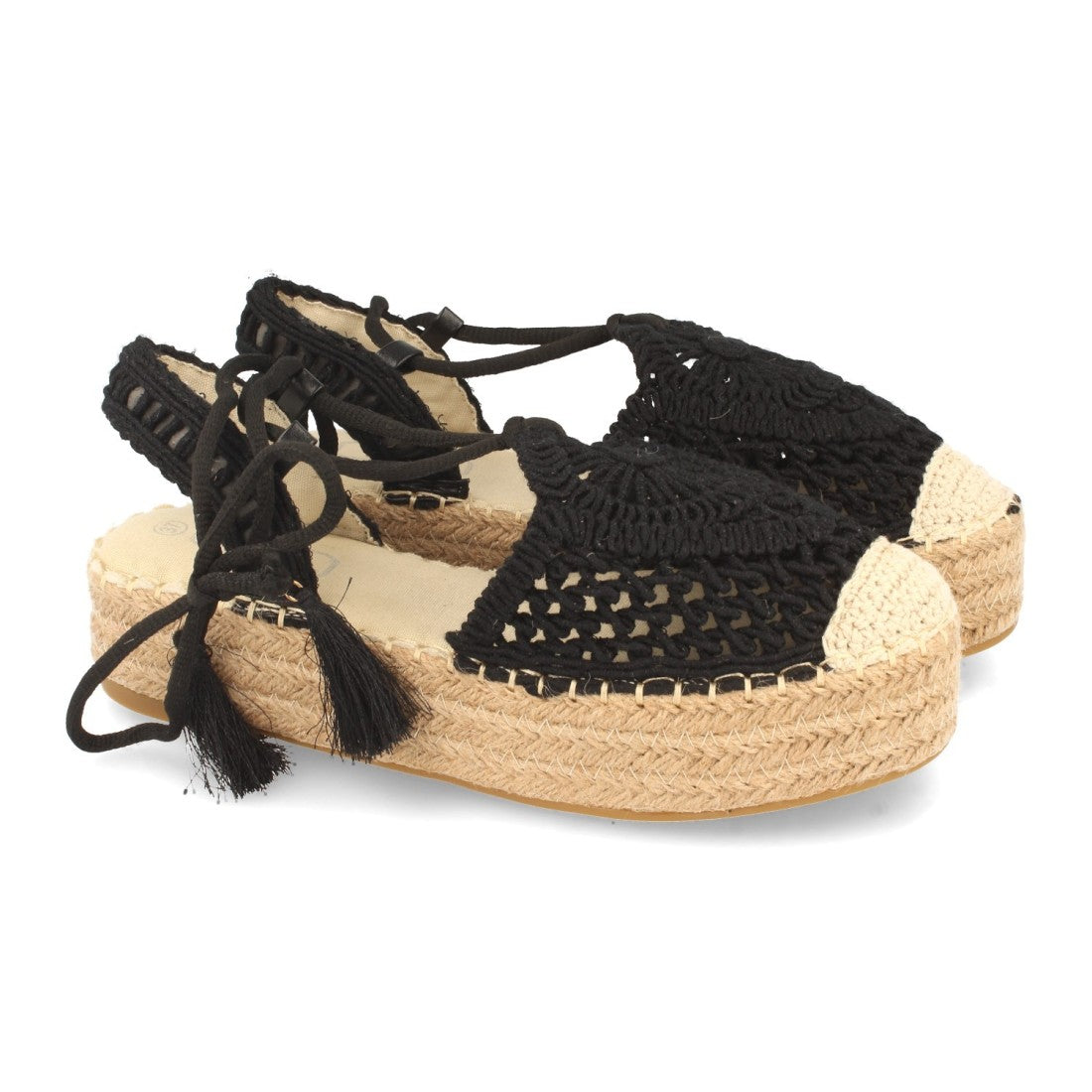 Sandalias Negras Mujer Plataforma Yute Flecos