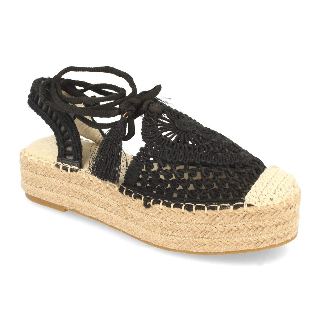 Sandalias Negras Mujer Plataforma Yute Flecos