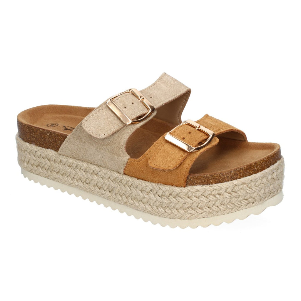 Sandalias Kaki Mujer Plataforma Yute Plantilla Anatómica Hebillas Elegantes