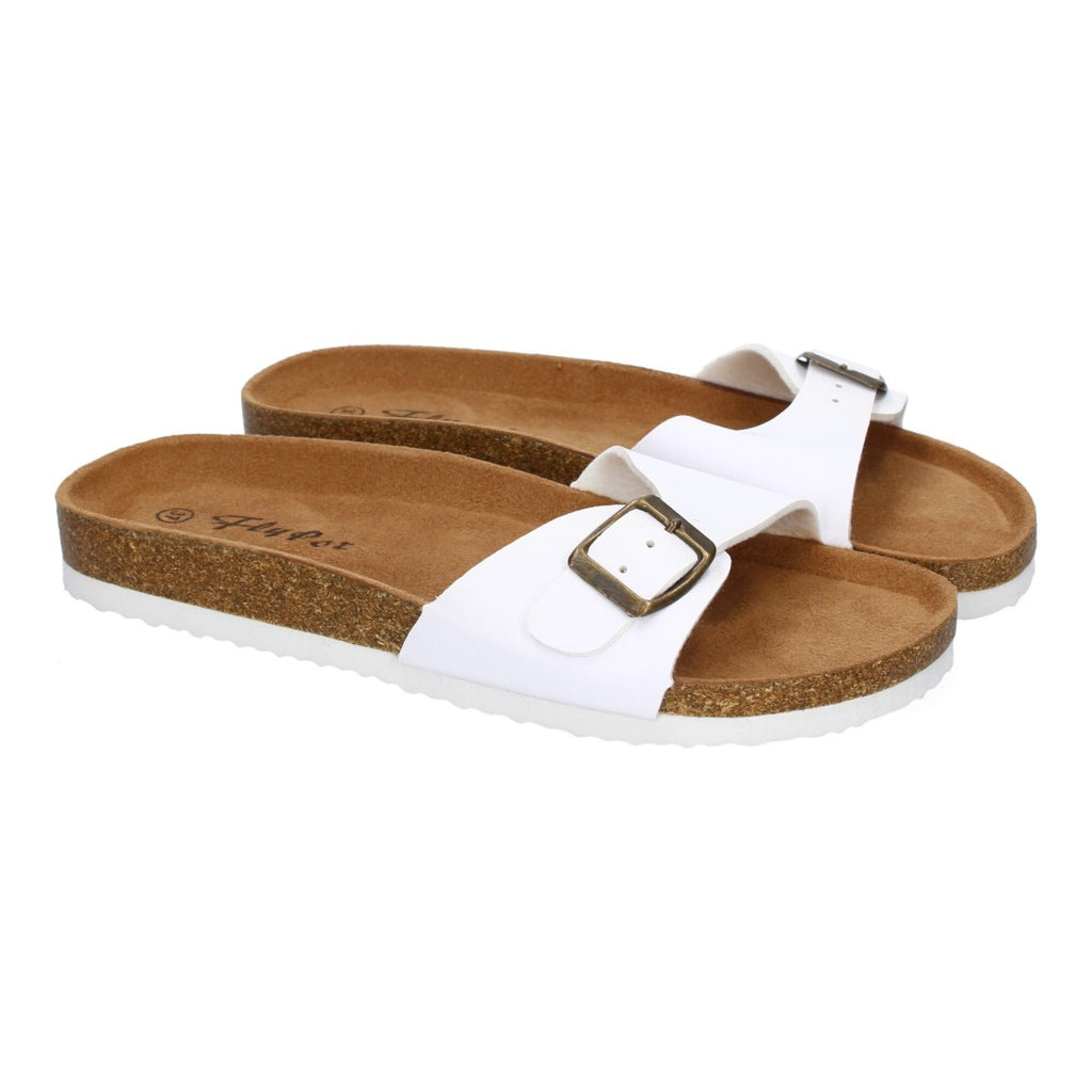 Sandalias Blancas Mujer Bio Modernas Hebilla Planta Anatómica Elegantes