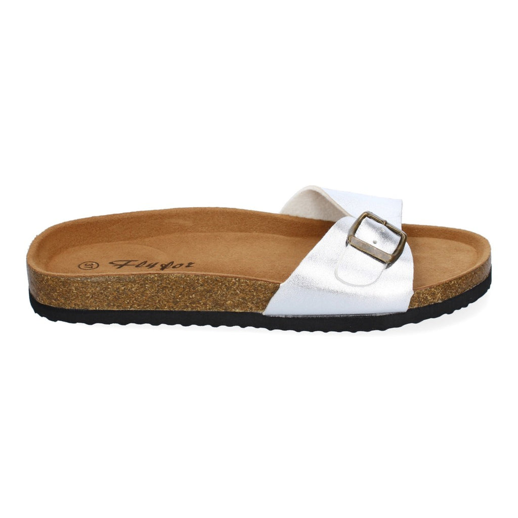 Sandalias Plateadas Mujer Bio Modernas Hebilla Planta Anatómica Elegantes