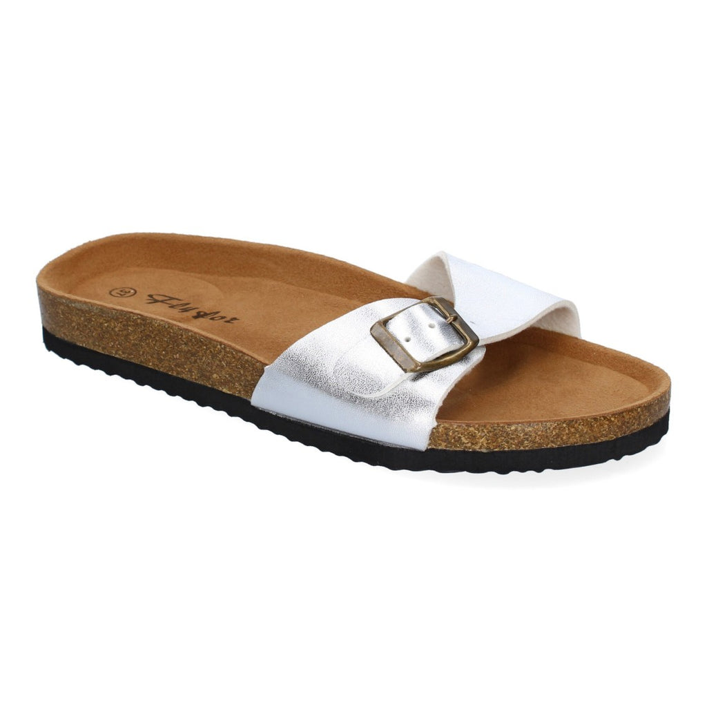 Sandalias Plateadas Mujer Bio Modernas Hebilla Planta Anatómica Elegantes