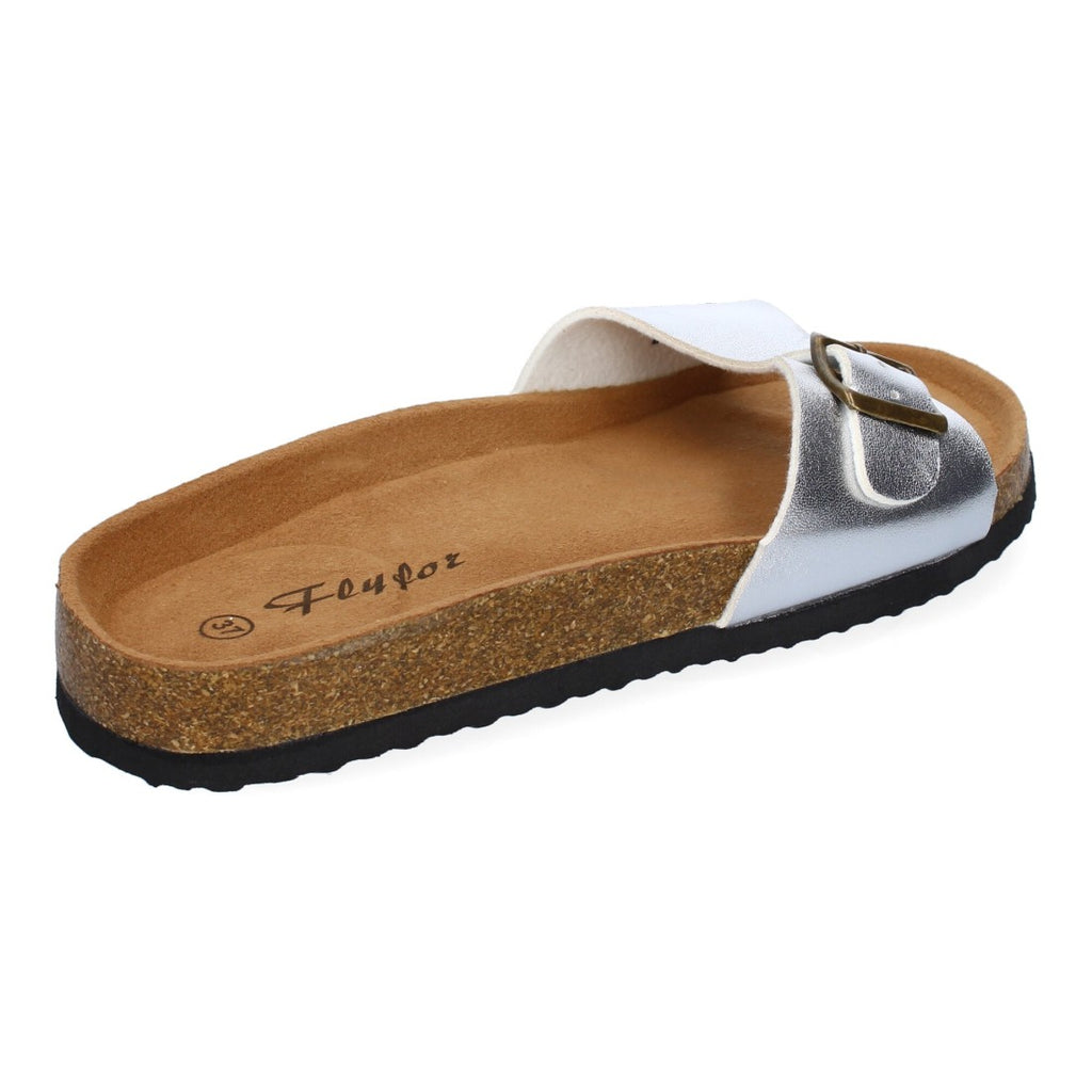 Sandalias Plateadas Mujer Bio Modernas Hebilla Planta Anatómica Elegantes