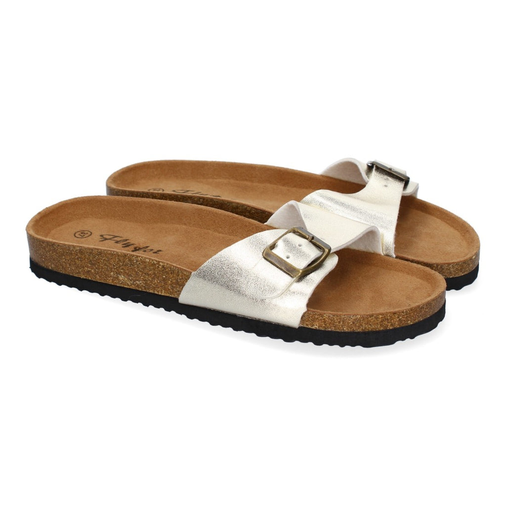 Sandalias Doradas Mujer Bio Modernas Hebilla Planta Anatómica Elegantes