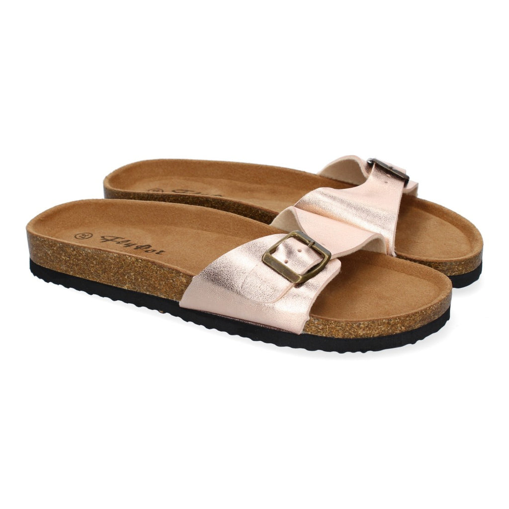 Sandalias Champán Mujer Bio Modernas Hebilla Planta Anatómica Elegantes