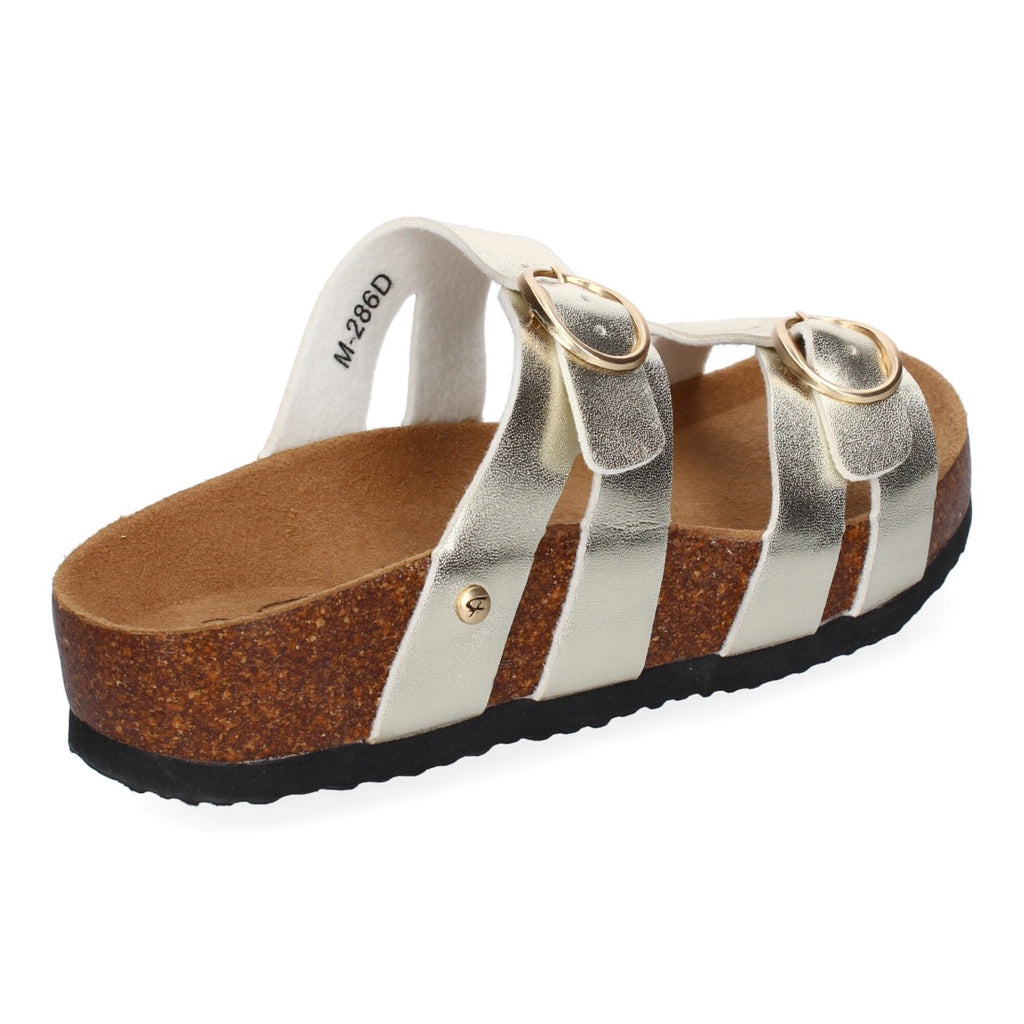 Sandalias Doradas Mujer Planas Doble Hebilla Material Bio Elegantes Cómodas