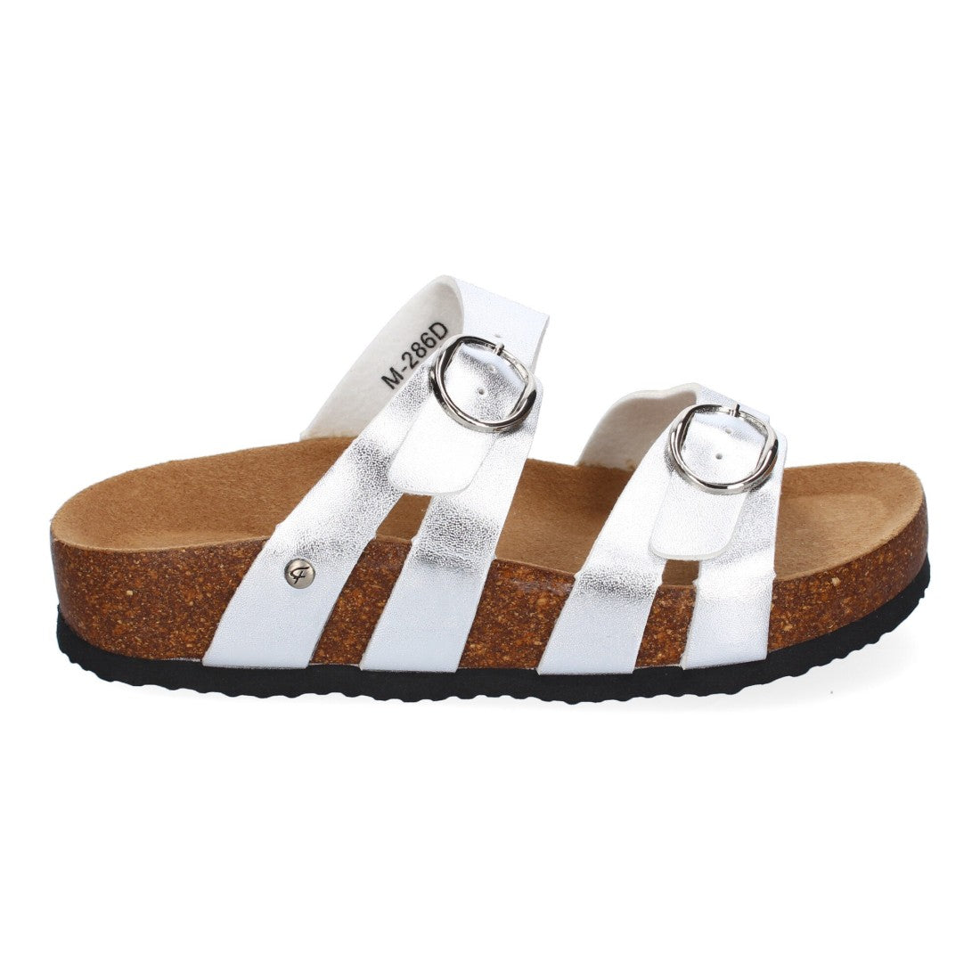 Sandalias Plateadas Mujer Planas Doble Hebilla Material Bio Elegantes Cómodas