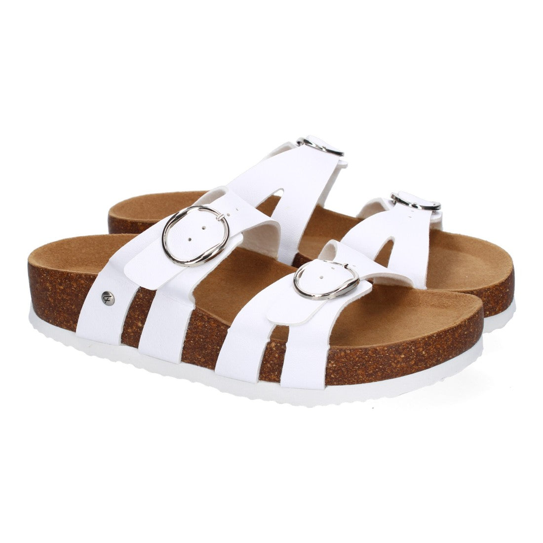 Sandalias Blancas Mujer Planas Doble Hebilla Material Bio Elegantes Cómodas