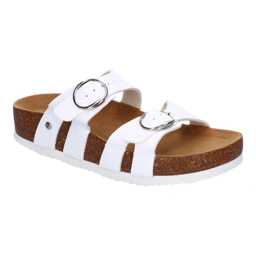 Sandalias Blancas Mujer Planas Doble Hebilla Material Bio Elegantes Cómodas
