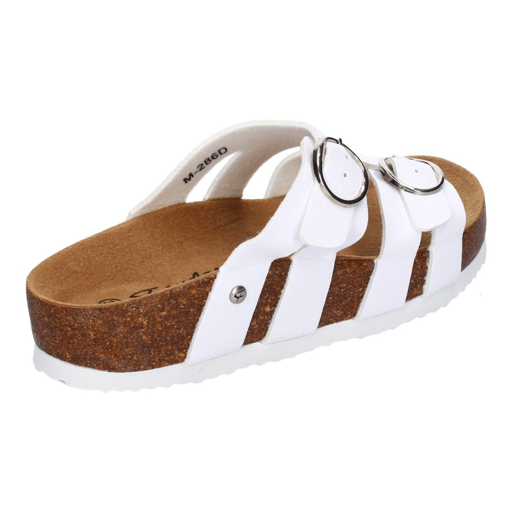 Sandalias Blancas Mujer Planas Doble Hebilla Material Bio Elegantes Cómodas