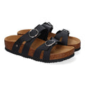Sandalias Negras Mujer Planas Doble Hebilla Material Bio Elegantes Cómodas