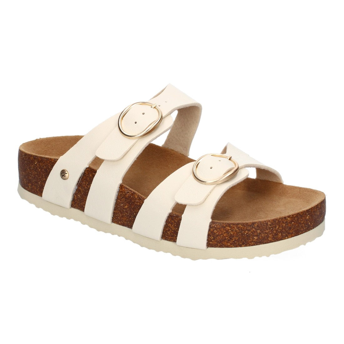 Sandalias Beige Mujer Planas Doble Hebilla Material Bio Elegantes Cómodas