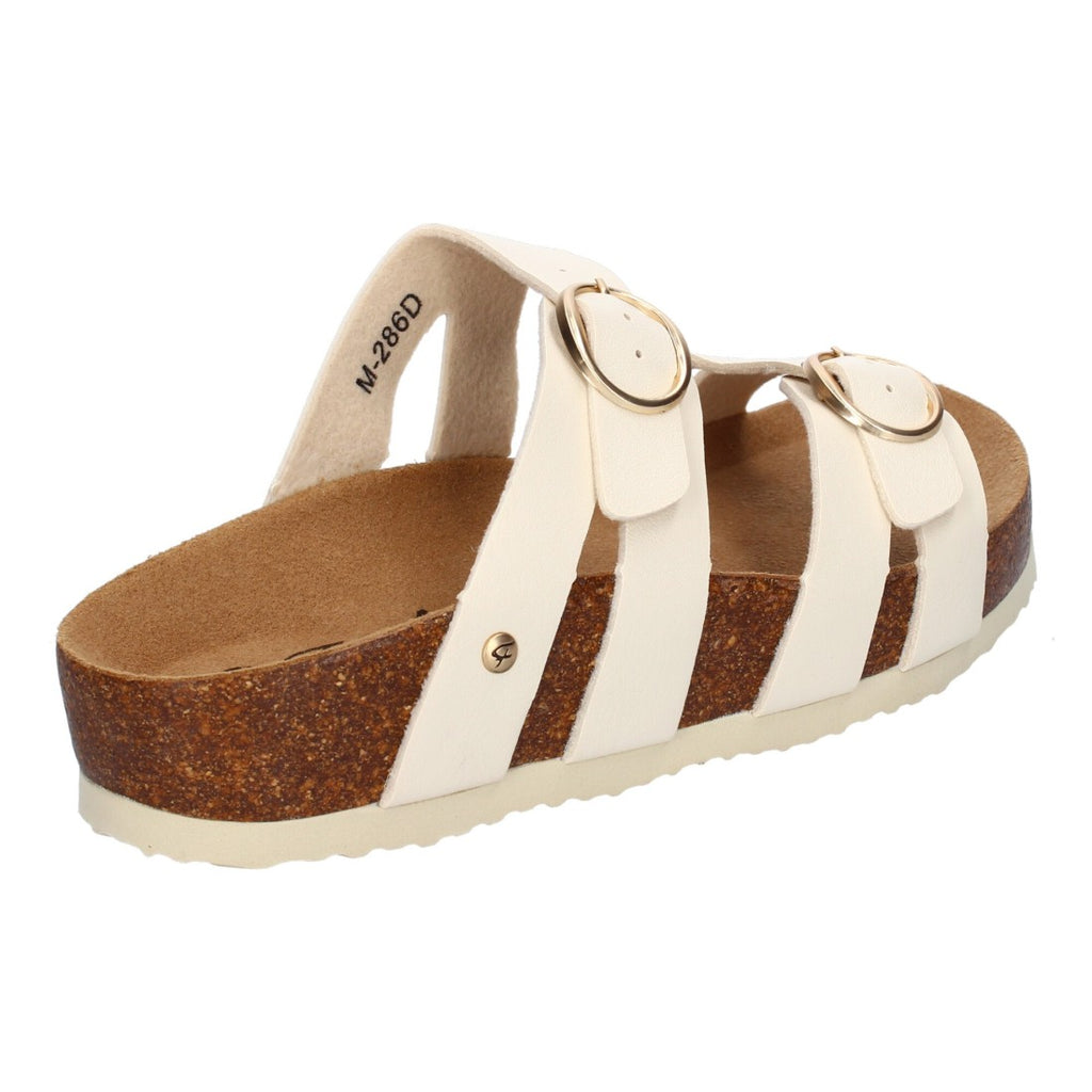 Sandalias Beige Mujer Planas Doble Hebilla Material Bio Elegantes Cómodas