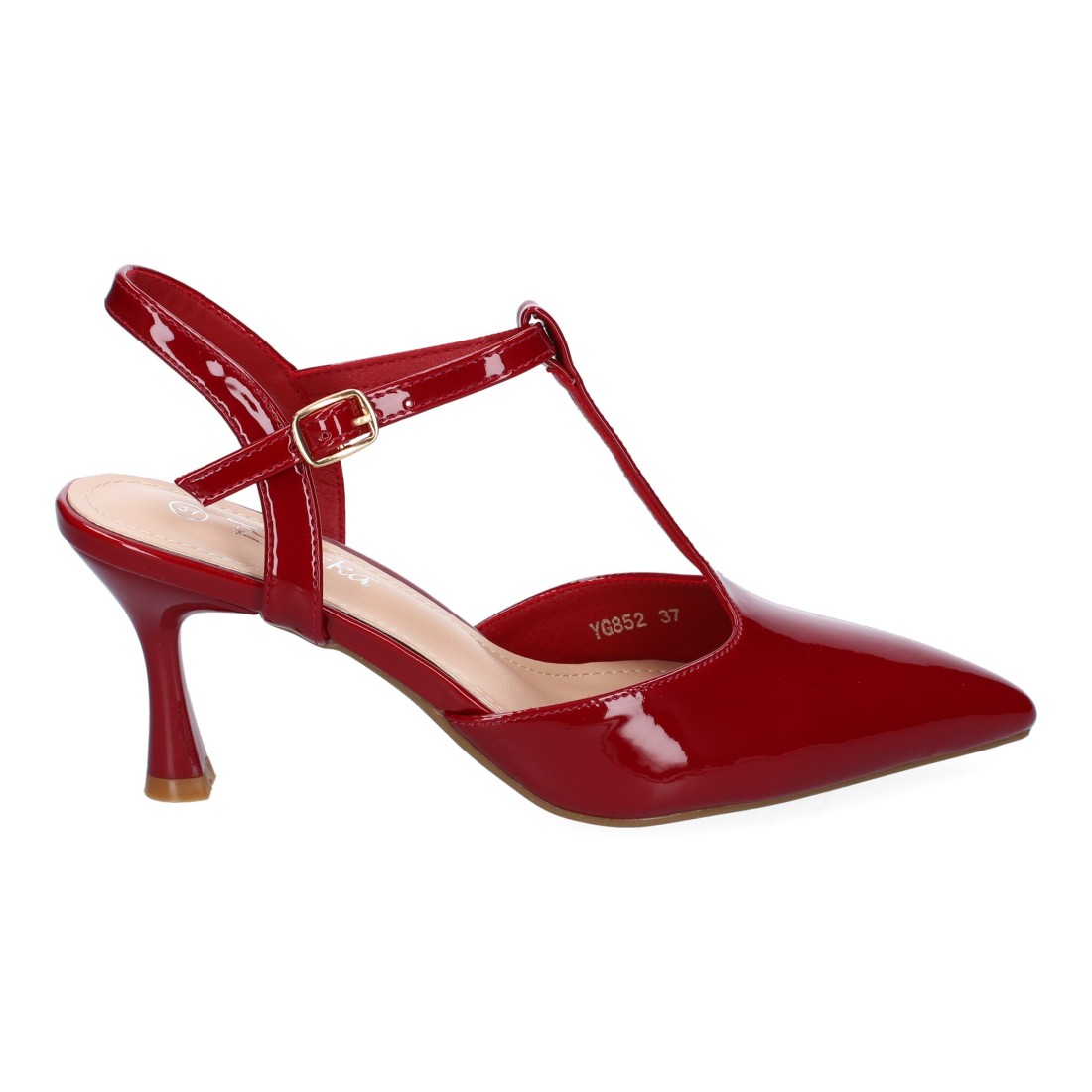 Pumps Burdeos Mujer Tacón Fino Punta Fina Tira Empeine Hebilla Elegantes