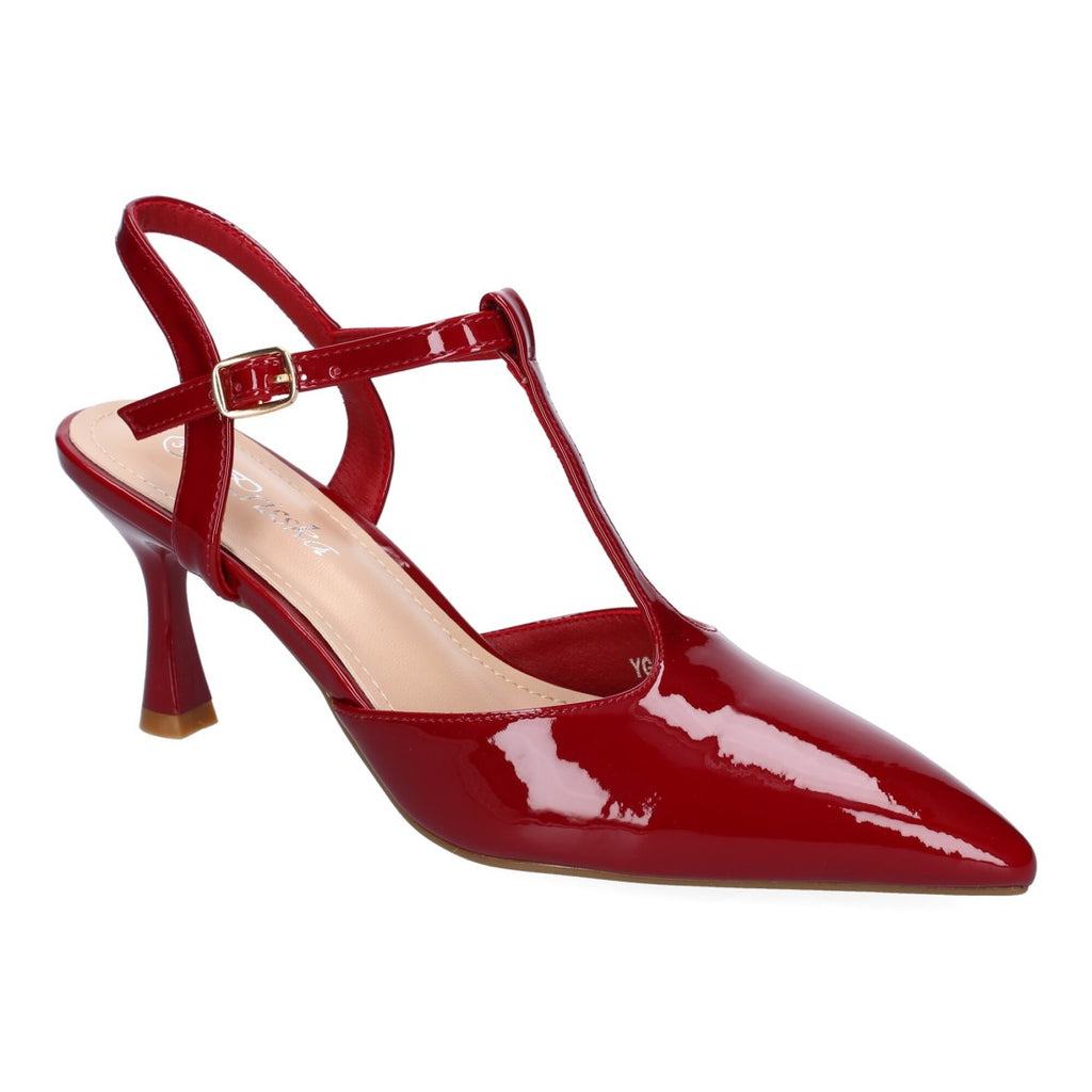 Pumps Burdeos Mujer Tacón Fino Punta Fina Tira Empeine Hebilla Elegantes