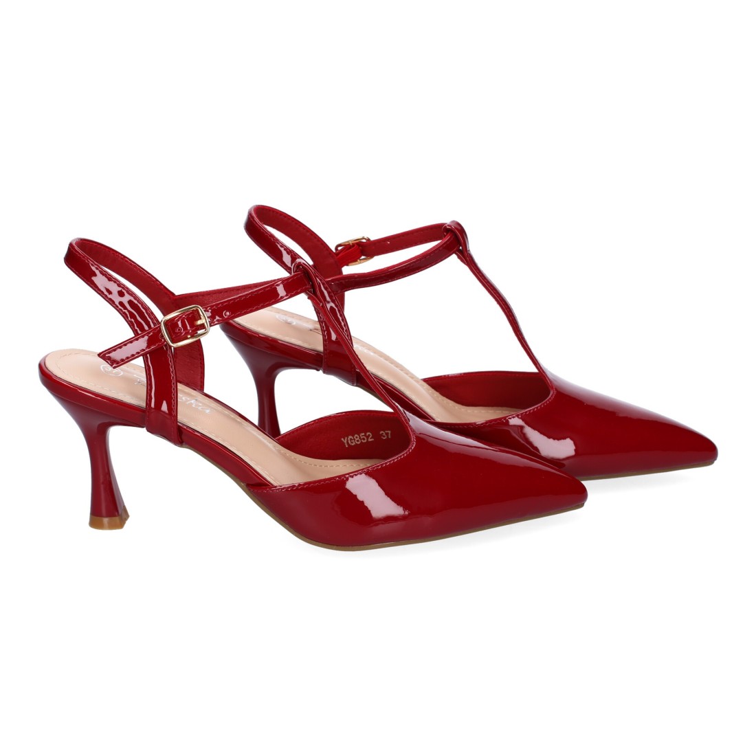 Pumps Burdeos Mujer Tacón Fino Punta Fina Tira Empeine Hebilla Elegantes