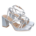 Glitzernde silberne Sandalen mit Absatz elegant für Party Hochzeit