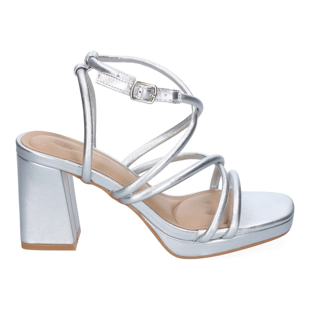 Glitzernde silberne Sandalen mit Absatz elegant für Party Hochzeit
