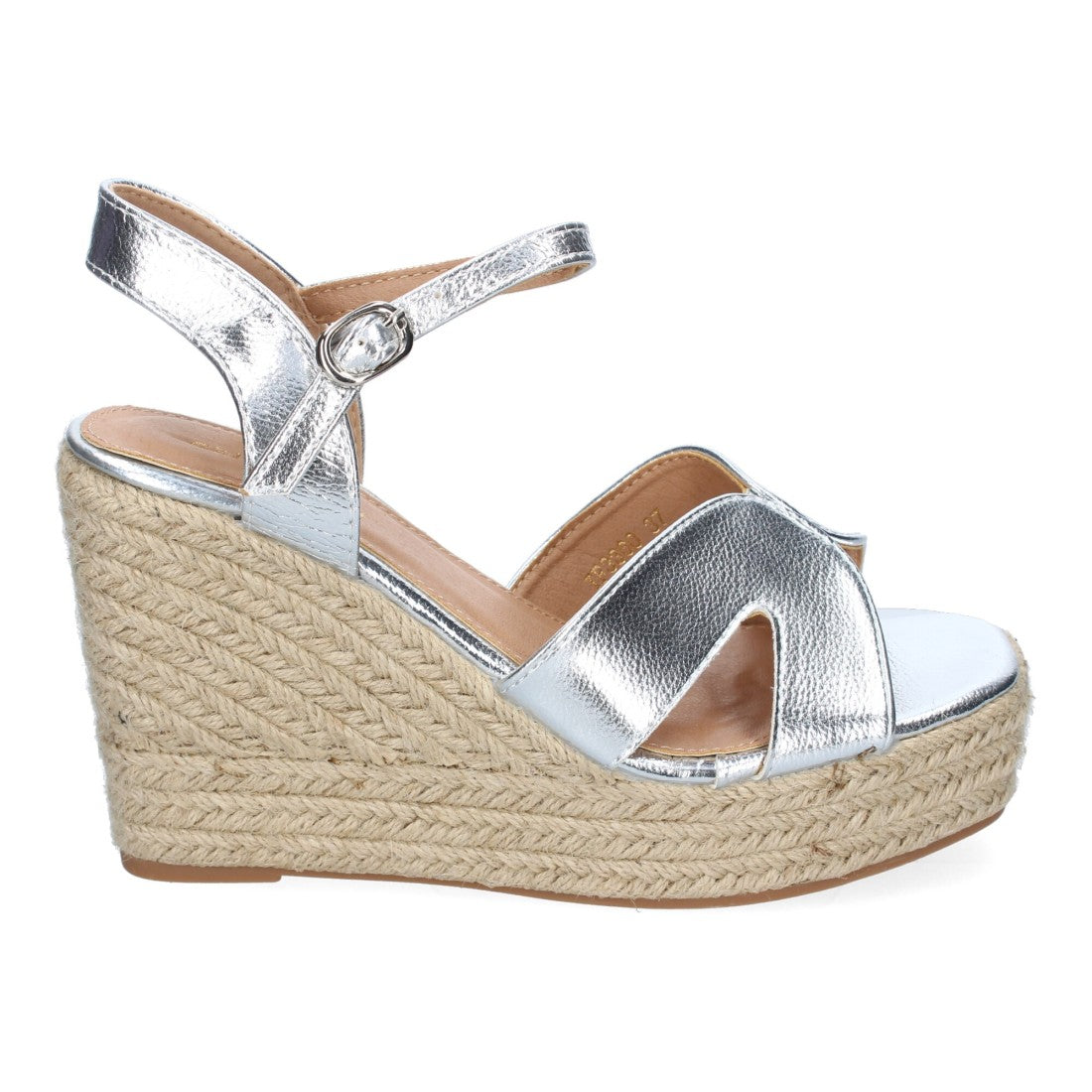 Sandalias Plateadas Mujer Cuña Yute Tiras Cruzadas Elegantes