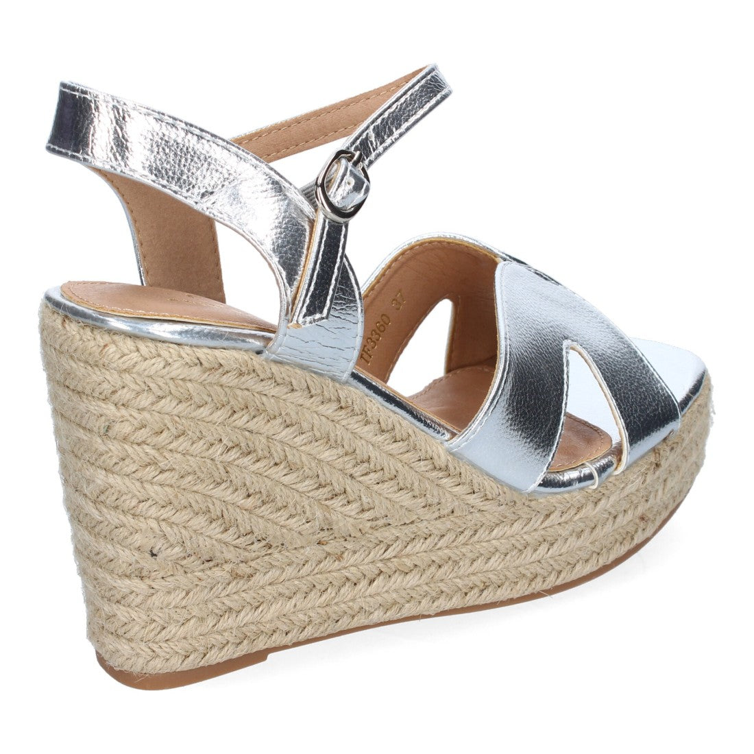 Sandalias Plateadas Mujer Cuña Yute Tiras Cruzadas Elegantes