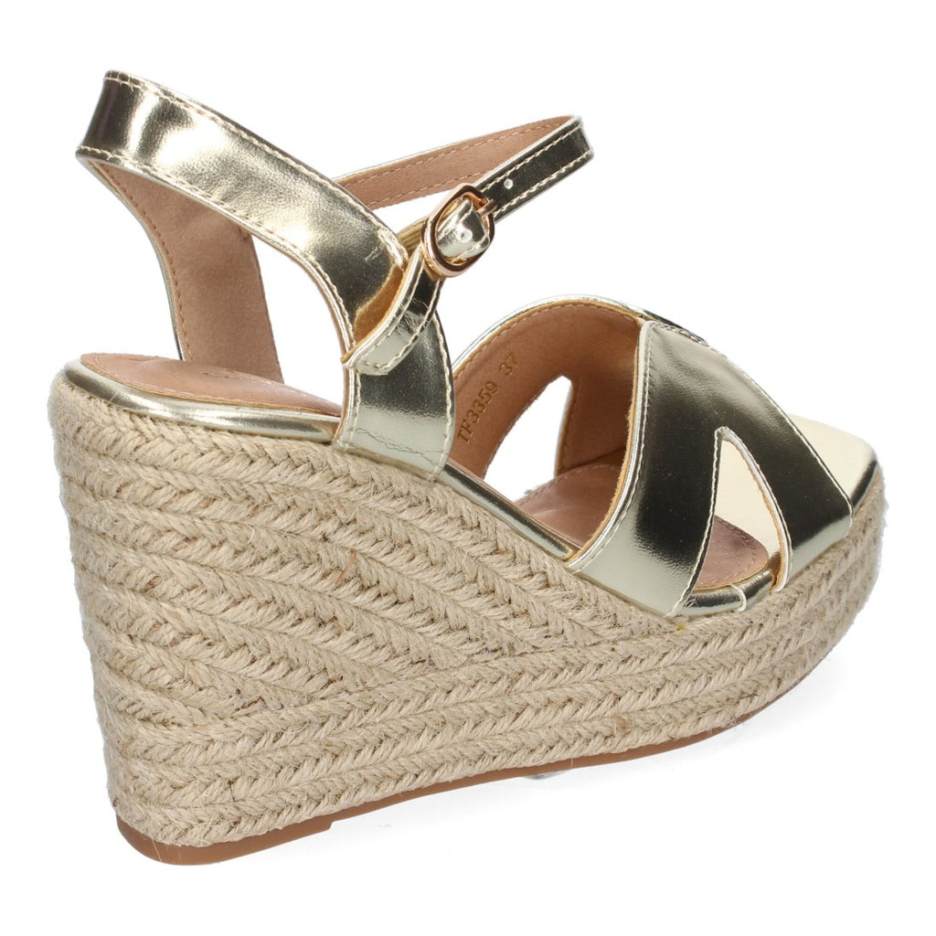 Sandalias Doradas Mujer Cuña Yute Tiras Cruzadas Elegantes