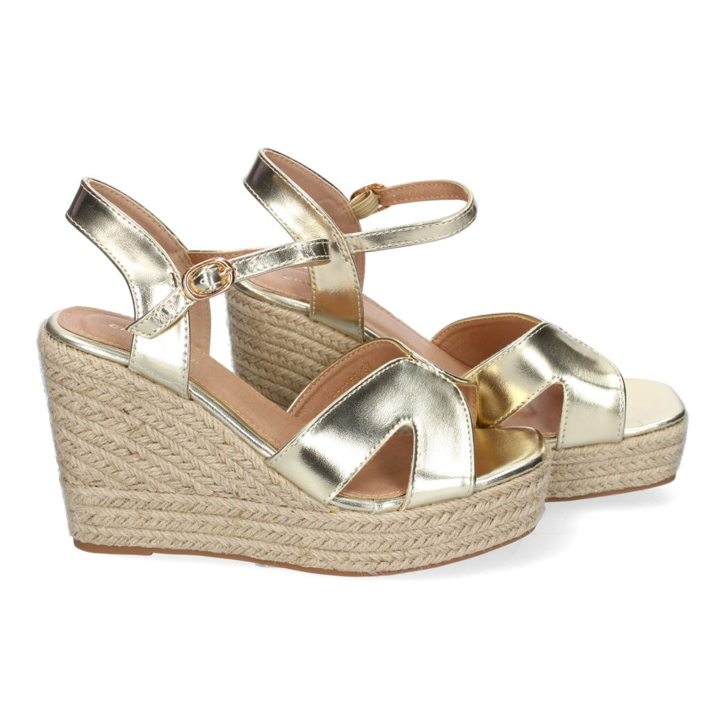 Sandalias Doradas Mujer Cuña Yute Tiras Cruzadas Elegantes