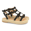 Sandalias Negras Mujer Planas Pala T Yute Hebilla Elegantes