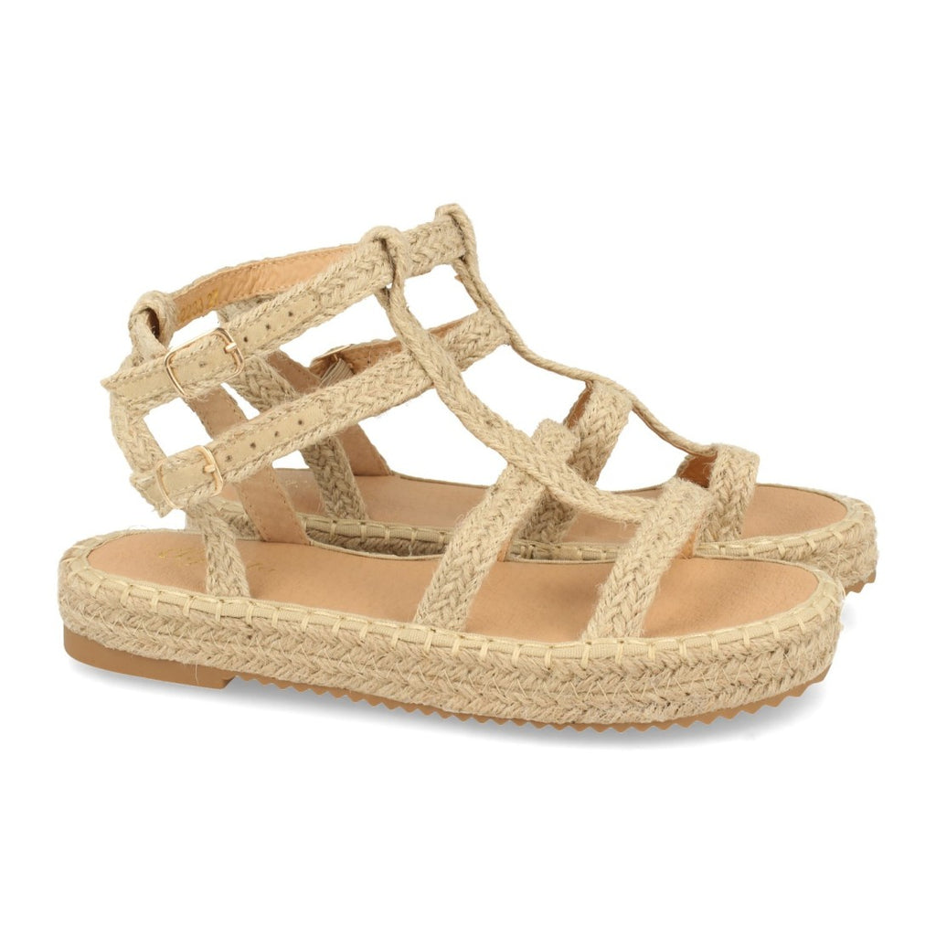 Sandalias Beige Mujer Planas Pala T Yute Hebilla Elegantes