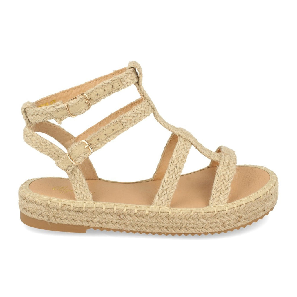 Sandalias Beige Mujer Planas Pala T Yute Hebilla Elegantes