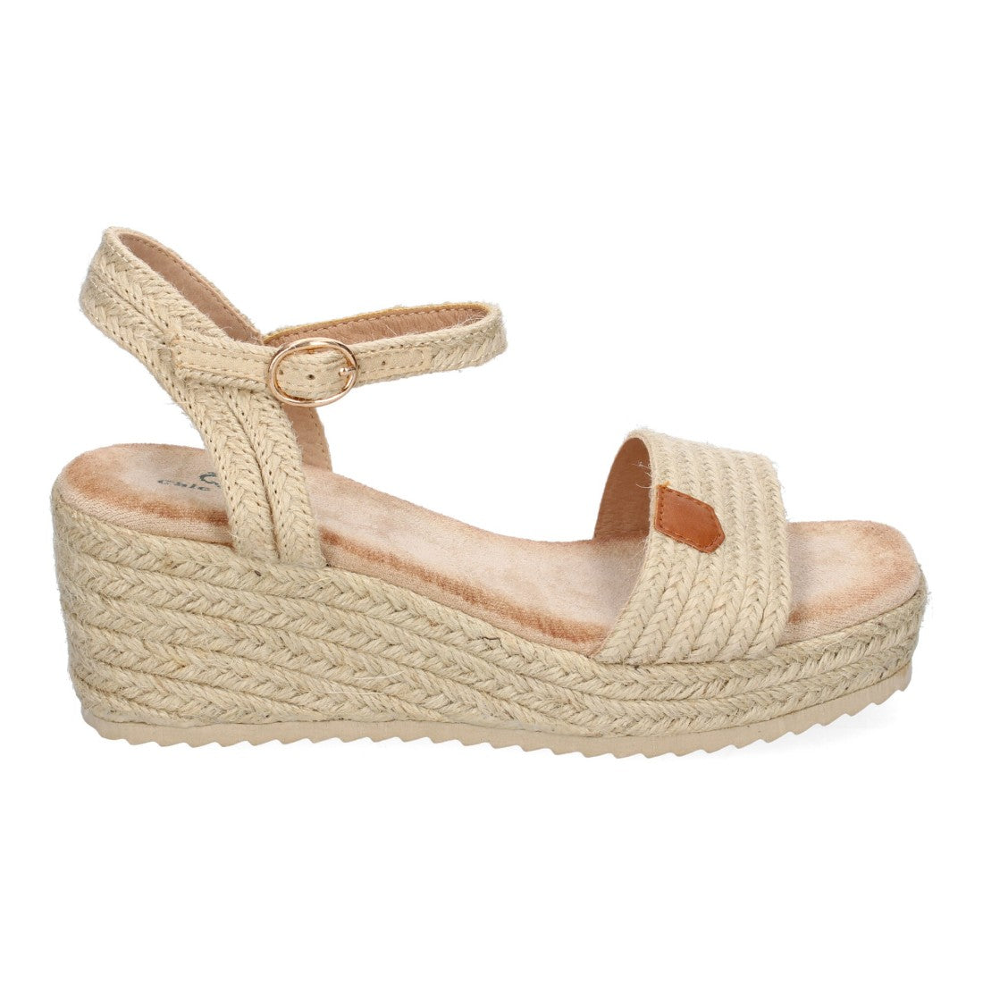 Sandalias Beige Mujer Cuña Yute Hebilla Ajustable Elegantes