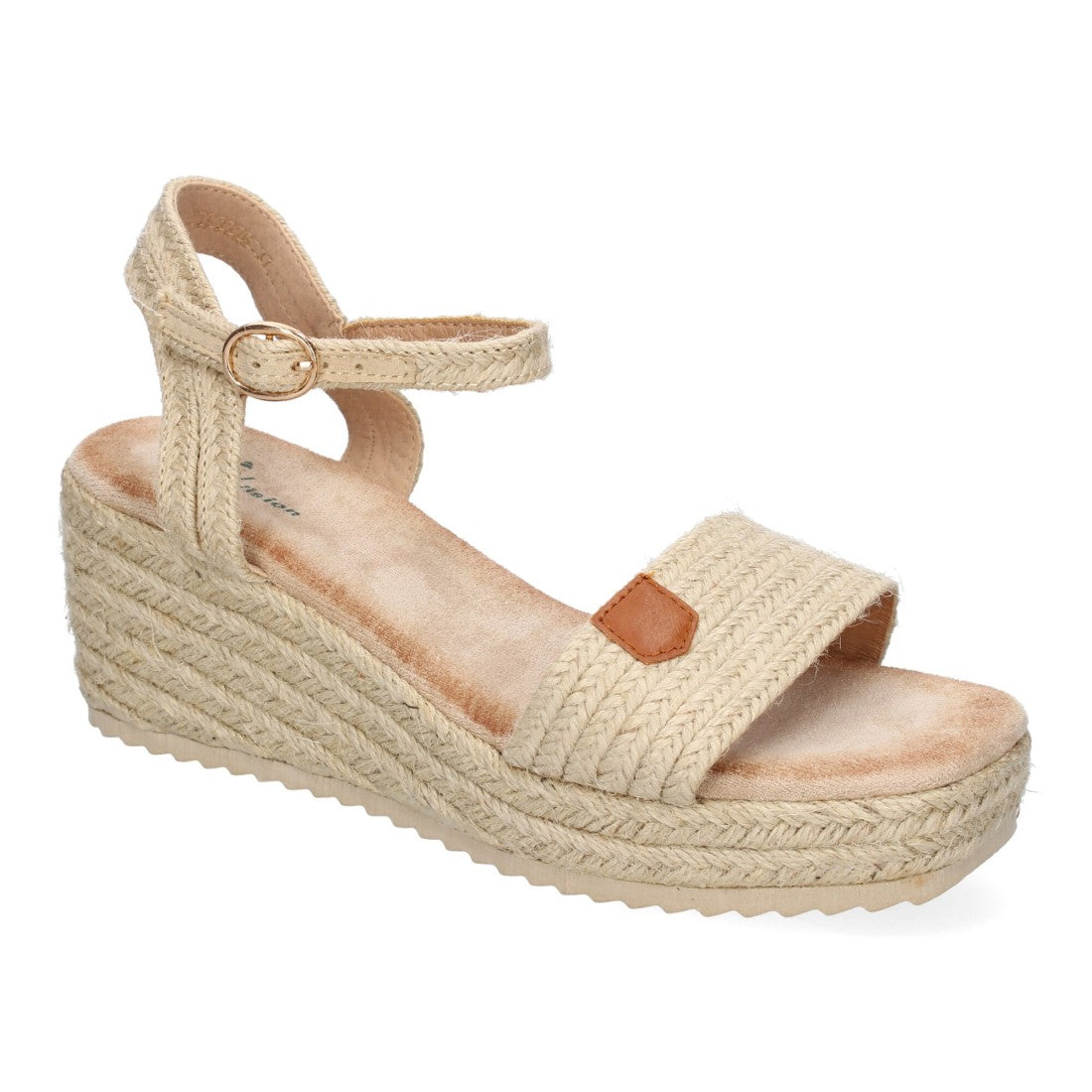 Sandalias Beige Mujer Cuña Yute Hebilla Ajustable Elegantes