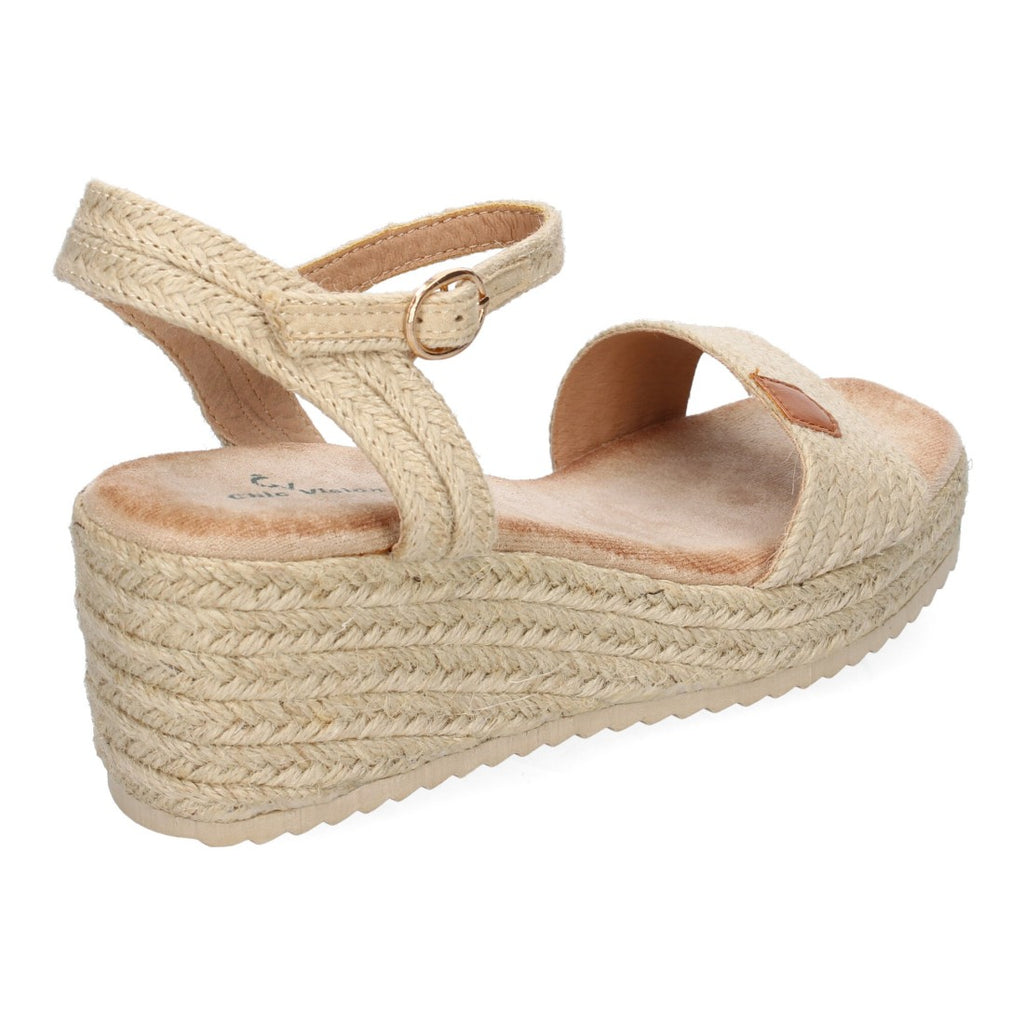 Sandalias Beige Mujer Cuña Yute Hebilla Ajustable Elegantes