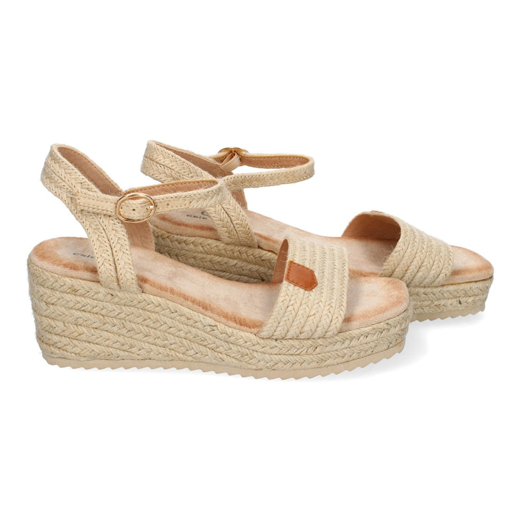 Sandalias Beige Mujer Cuña Yute Hebilla Ajustable Elegantes