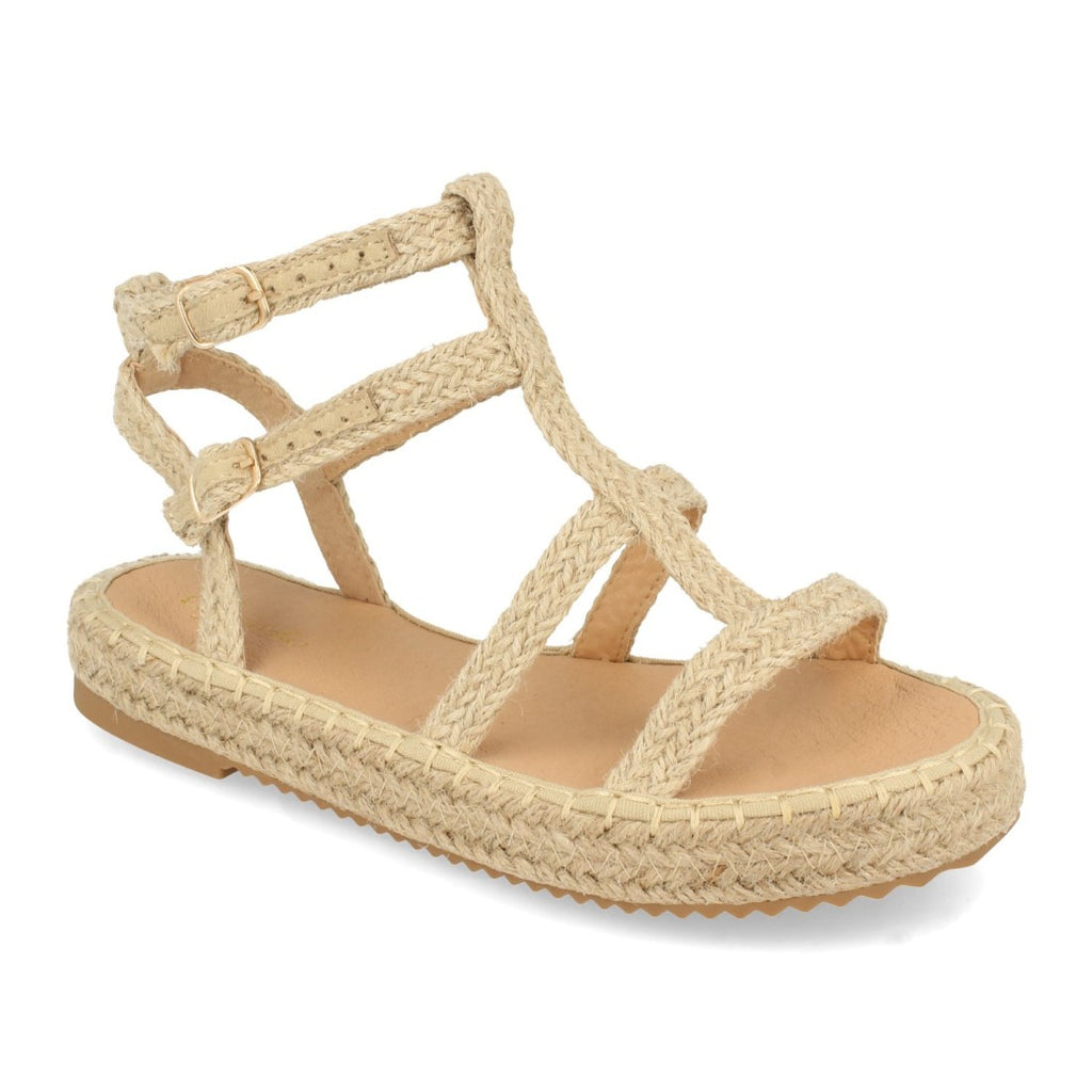 Sandalias Beige Mujer Planas Pala T Yute Hebilla Elegantes
