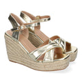 Sandalias Doradas Mujer Cuña Yute Tiras Cruzadas Elegantes